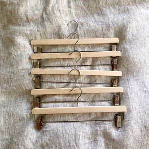 pack of 5 natural wood and steel pants/skirt hangers